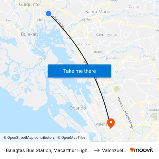 Balagtas Bus Station, Macarthur Highway, Balagtas to Valenzuela City map