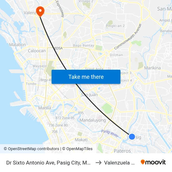 Dr Sixto Antonio Ave, Pasig City, Manila to Valenzuela City map