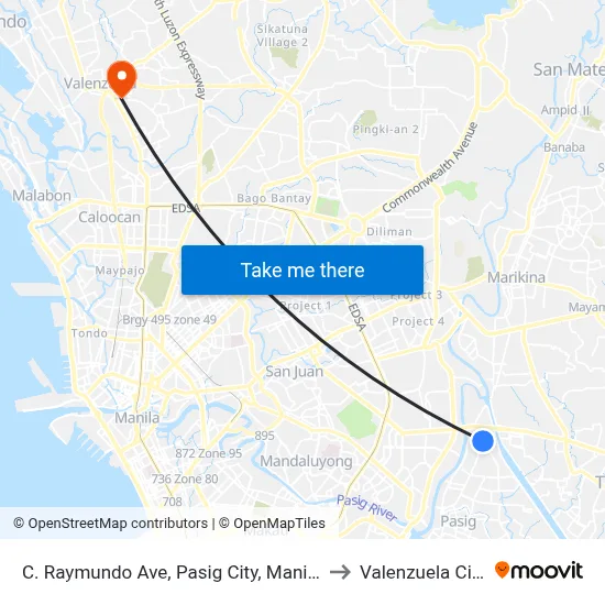 C. Raymundo Ave, Pasig City, Manila to Valenzuela City map