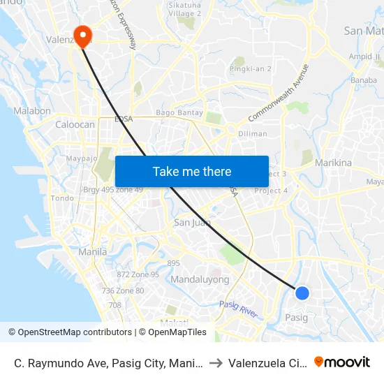 C. Raymundo Ave, Pasig City, Manila to Valenzuela City map