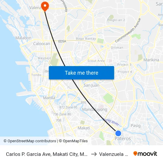 Carlos P. Garcia Ave, Makati City, Manila to Valenzuela City map