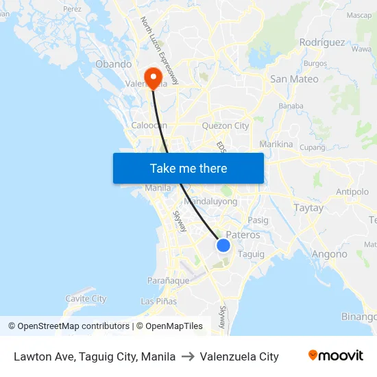 Lawton Ave, Taguig City, Manila to Valenzuela City map