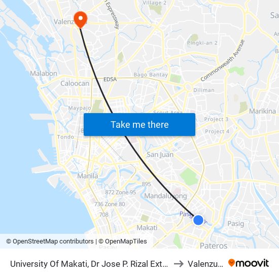 University Of Makati, Dr Jose P. Rizal Extension, Makati City, Manila to Valenzuela City map