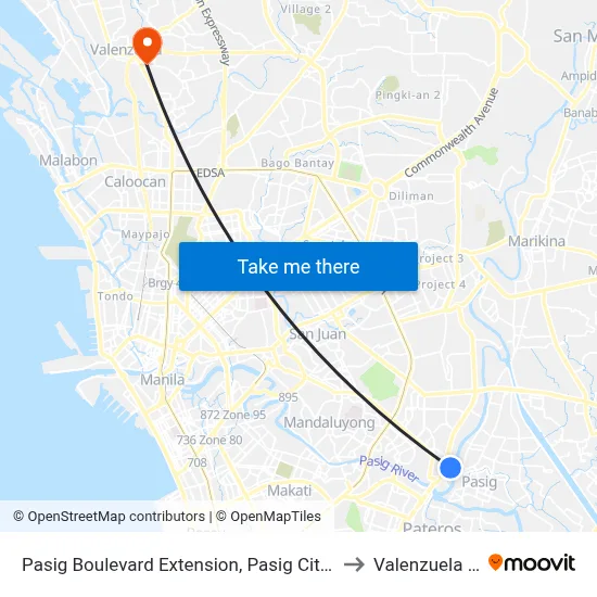 Pasig Boulevard Extension, Pasig City, Manila to Valenzuela City map