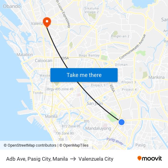 Adb Ave, Pasig City, Manila to Valenzuela City map