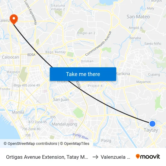 Ortigas Avenue Extension, Tatay Manila to Valenzuela City map