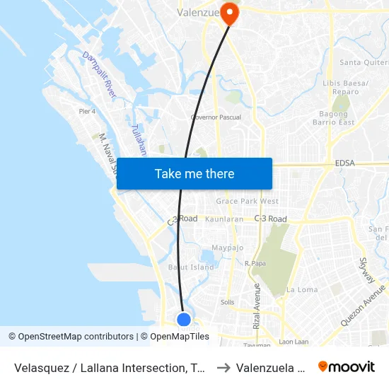 Velasquez / Lallana Intersection, Tondo to Valenzuela City map