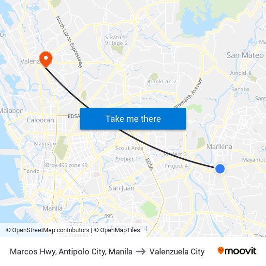 Marcos Hwy, Antipolo City, Manila to Valenzuela City map