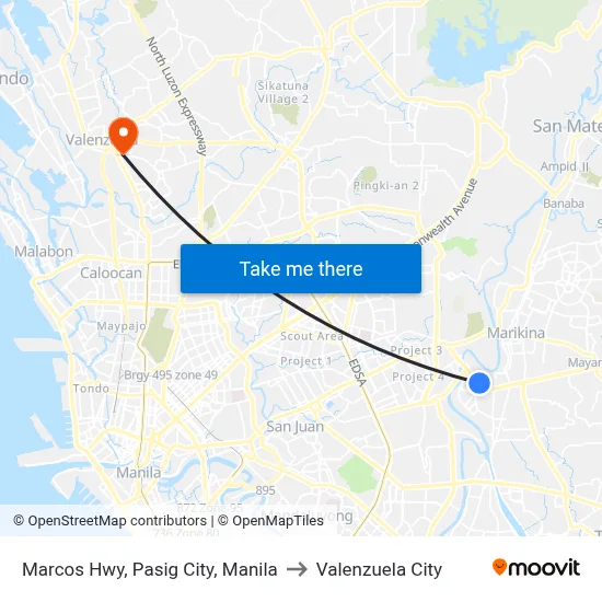 Marcos Hwy, Pasig City, Manila to Valenzuela City map