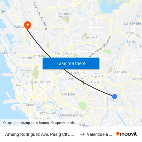 Amang Rodriguez Ave, Pasig City, Manila to Valenzuela City map