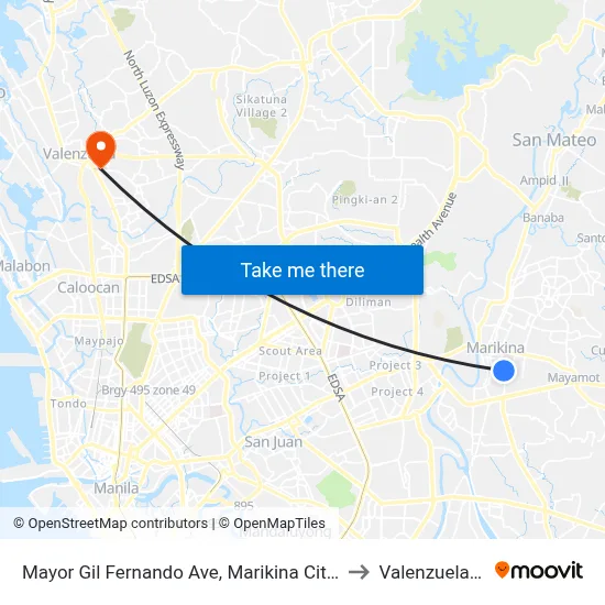 Mayor Gil Fernando Ave, Marikina City, Manila to Valenzuela City map