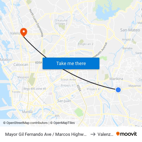 Mayor Gil Fernando Ave / Marcos Highway Intersection, Marikina City, Manila to Valenzuela City map