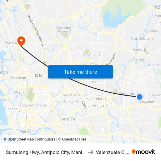 Sumulong Hwy, Antipolo City, Manila to Valenzuela City map