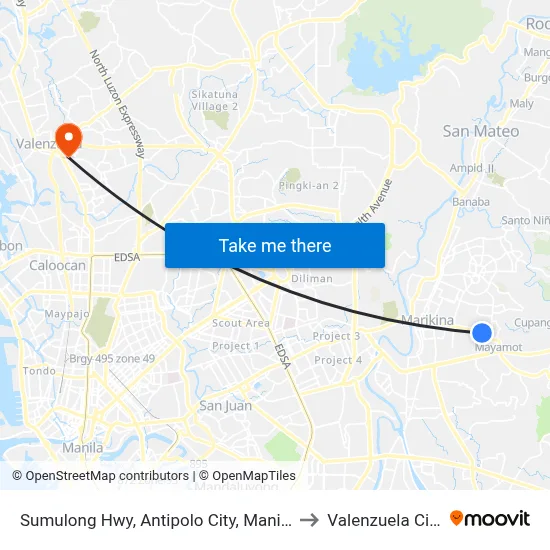 Sumulong Hwy, Antipolo City, Manila to Valenzuela City map