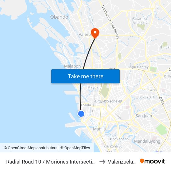 Radial Road 10 / Moriones Intersection, Manila to Valenzuela City map