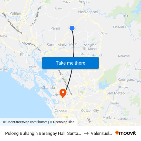 Pulong Buhangin Barangay Hall, Santa Maria, Manila to Valenzuela City map