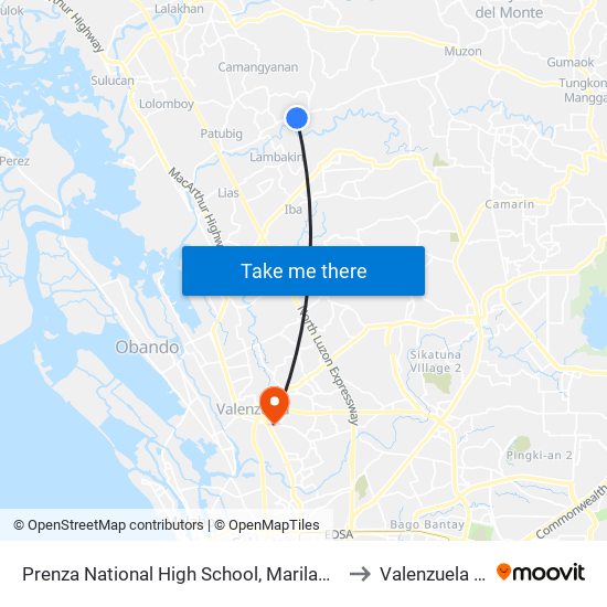 Prenza National High School, Marilao, Manila to Valenzuela City map