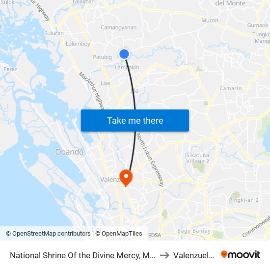 National Shrine Of the Divine Mercy, Marilao, Manila to Valenzuela City map
