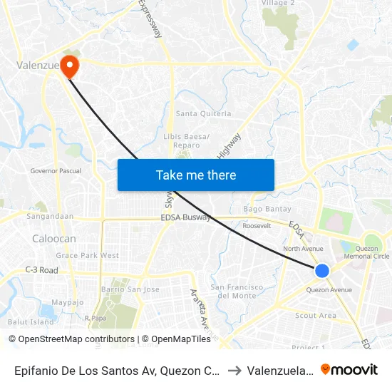 Epifanio De Los Santos Av, Quezon City, Manila to Valenzuela City map