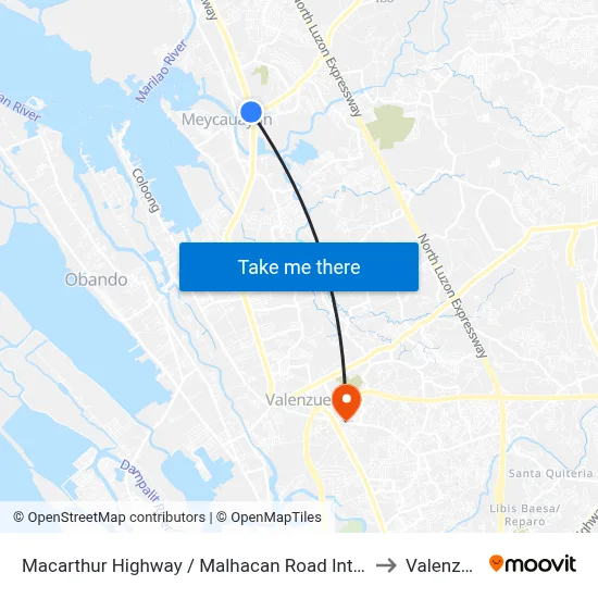 Macarthur Highway / Malhacan Road Intersection, City Of Meycauayan to Valenzuela City map