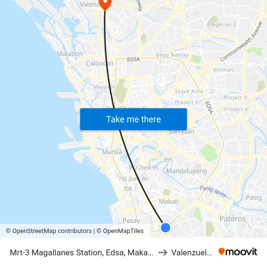 Mrt-3 Magallanes Station, Edsa, Makati City, Manila to Valenzuela City map
