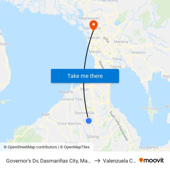 Governor's Dv, Dasmariñas City, Manila to Valenzuela City map
