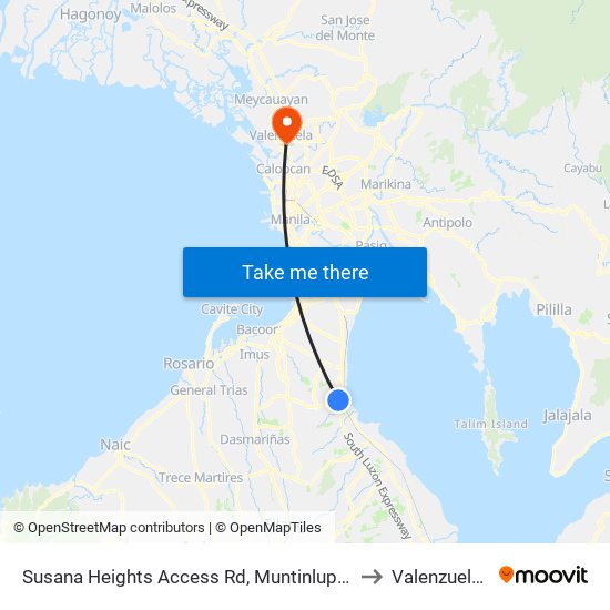 Susana Heights Access Rd, Muntinlupa City, Manila to Valenzuela City map