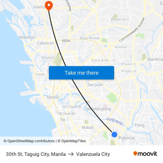 30th St, Taguig City, Manila to Valenzuela City map