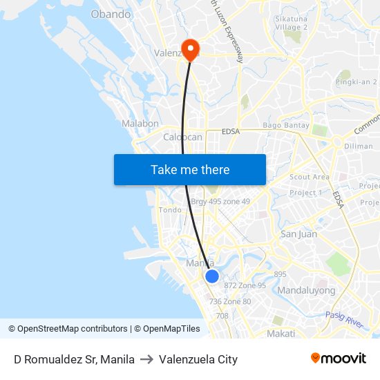 D Romualdez Sr, Manila to Valenzuela City map