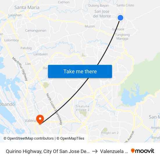 Quirino Highway, City Of San Jose Del Monte to Valenzuela City map