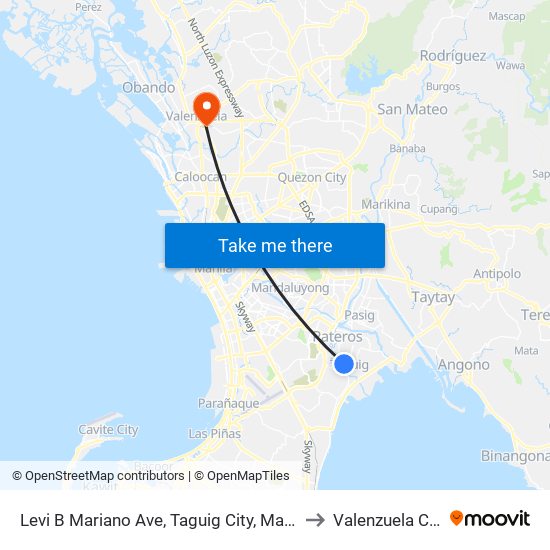 Levi B Mariano Ave, Taguig City, Manila to Valenzuela City map