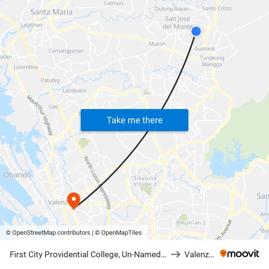 First City Providential College, Un-Named Road, City Of San Jose Del Monte to Valenzuela City map