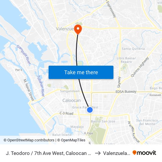 J. Teodoro / 7th Ave West, Caloocan City, Manila to Valenzuela City map