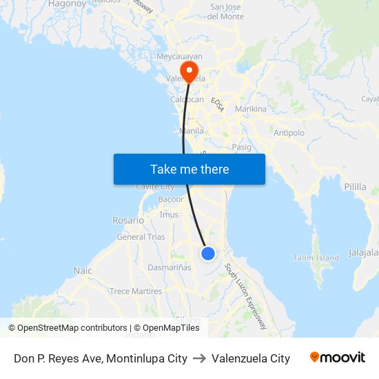 Don P. Reyes Ave, Montinlupa City to Valenzuela City map