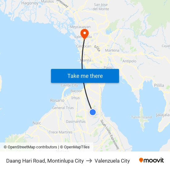 Daang Hari Road, Montinlupa City to Valenzuela City map