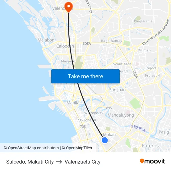 Salcedo, Makati City to Valenzuela City map