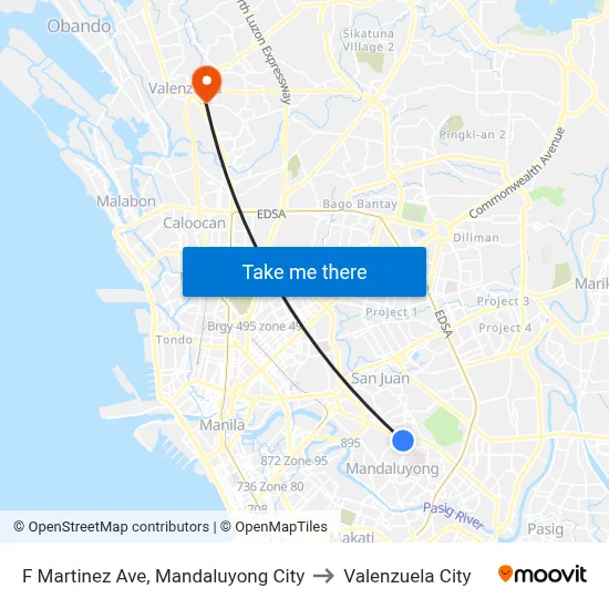 F Martinez Ave, Mandaluyong City to Valenzuela City map