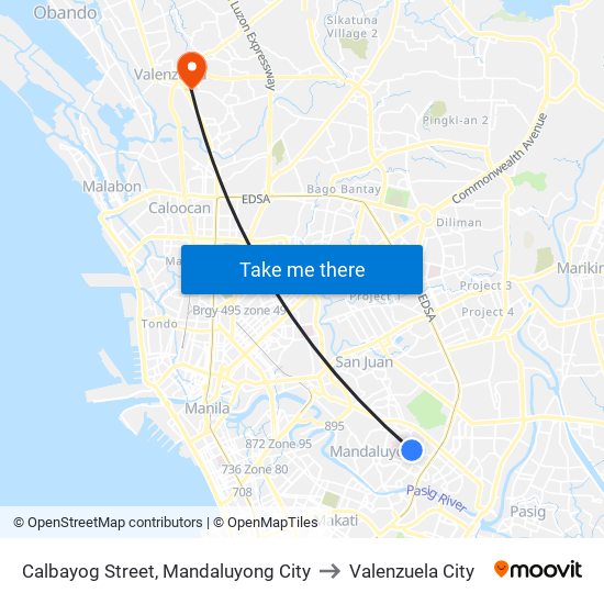 Calbayog Street, Mandaluyong City to Valenzuela City map