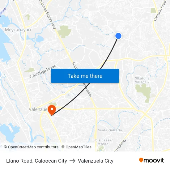 Llano Road, Caloocan City to Valenzuela City map