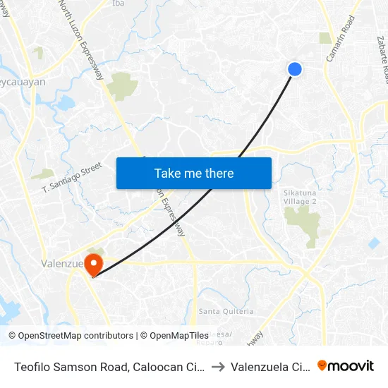 Teofilo Samson Road, Caloocan City to Valenzuela City map
