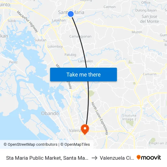 Sta Maria Public Market, Santa Maria to Valenzuela City map