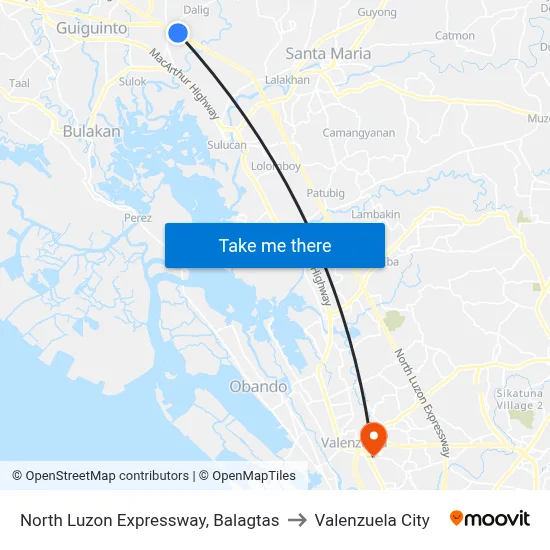 North Luzon Expressway, Balagtas to Valenzuela City map