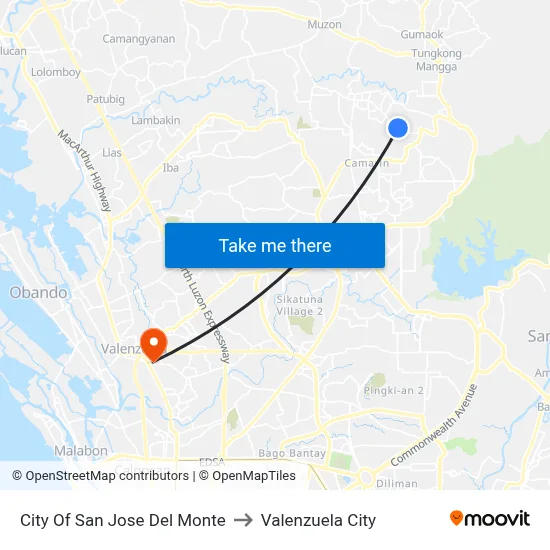 City Of San Jose Del Monte to Valenzuela City map