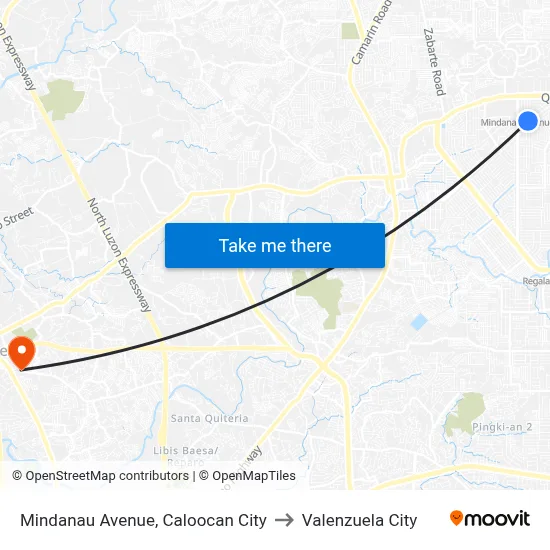 Mindanau Avenue, Caloocan City to Valenzuela City map