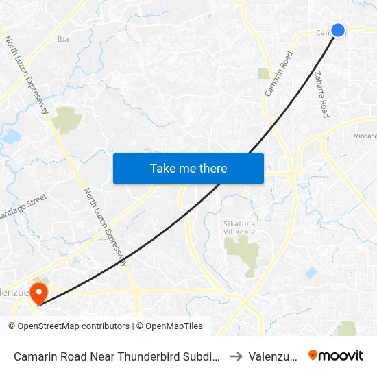 Camarin Road Near Thunderbird Subdivision, Caloocan City to Valenzuela City map