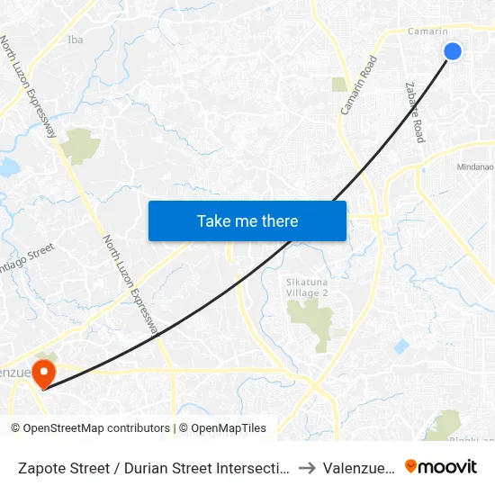 Zapote Street / Durian Street Intersection, Caloocan City to Valenzuela City map