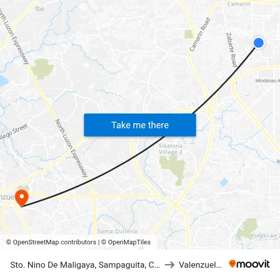 Sto. Nino De Maligaya, Sampaguita, Caloocan City to Valenzuela City map