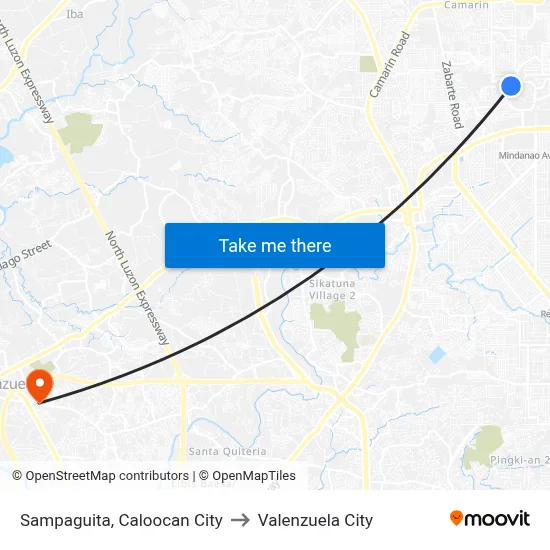 Sampaguita, Caloocan City to Valenzuela City map