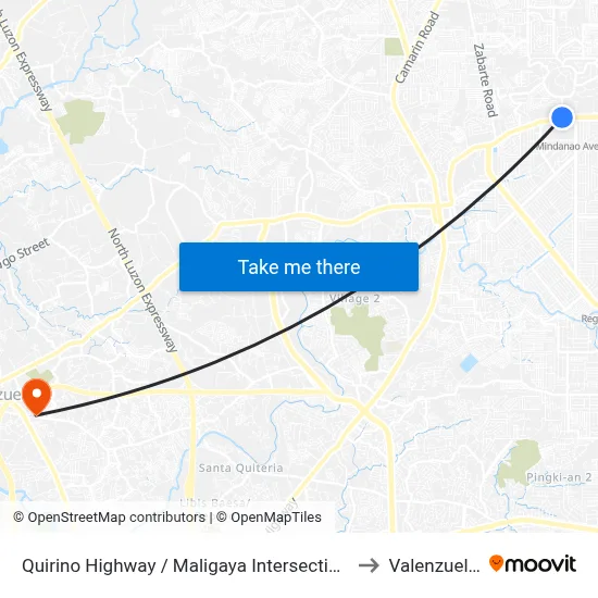 Quirino Highway / Maligaya Intersection, Caloocan City to Valenzuela City map