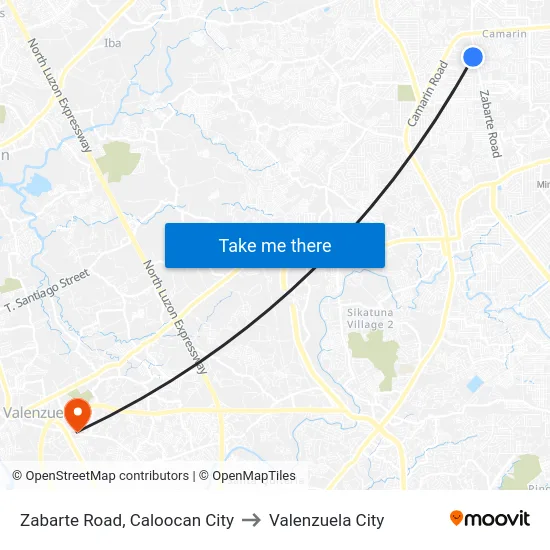 Zabarte Road, Caloocan City to Valenzuela City map